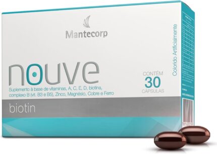 MANTECORP - Nutracêutico Nouve Biotin - Unhas Mais Resistentes, Reduz Queda Capilar, Fortalece Fios - Biotina, Benefícios Duradouros - 30 Cápsulas